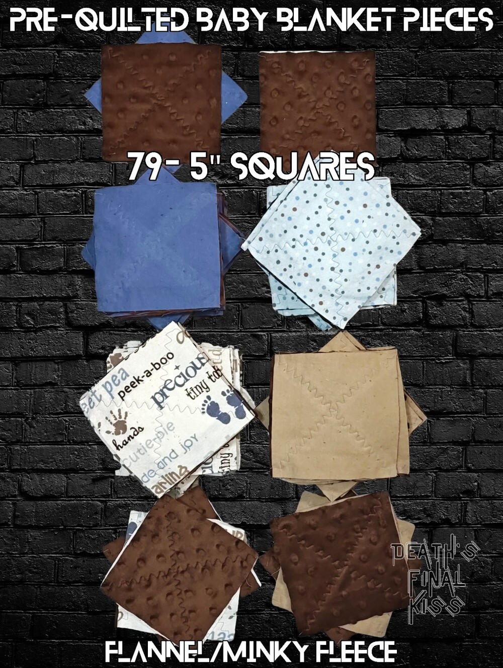 Pre-Quilted Cotton Flannel Minky Fleece Baby Blanket Squares Fabric Remnants Sew
